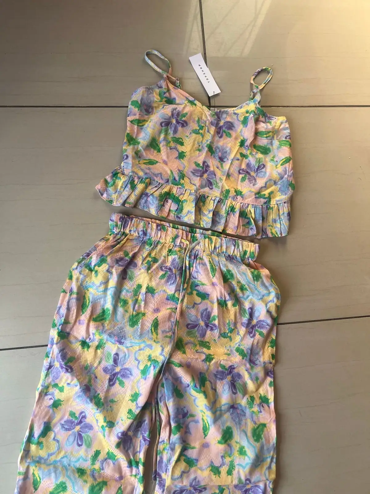 Topshop Floral Crop Top and Trouser Set